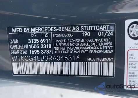 2024 Mercedes-Benz Eqs 580 4Matic z USA, uszkodzony, nr VIN W1KCG4EB3RA046316